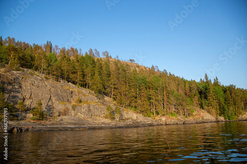View of the shore of an island on Lake Ladoga in the Republic of Karelia in Russia