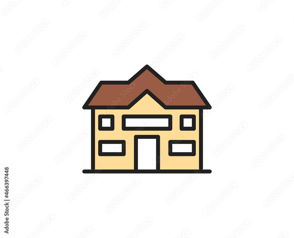 School building line icon. High quality outline symbol for web design or mobile app. Thin line sign for design logo. Color outline pictogram on white background School building line icon. High quality outline symbol for web design or mobile app. Thin line sign for design logo. Color outline pictogram on white background
