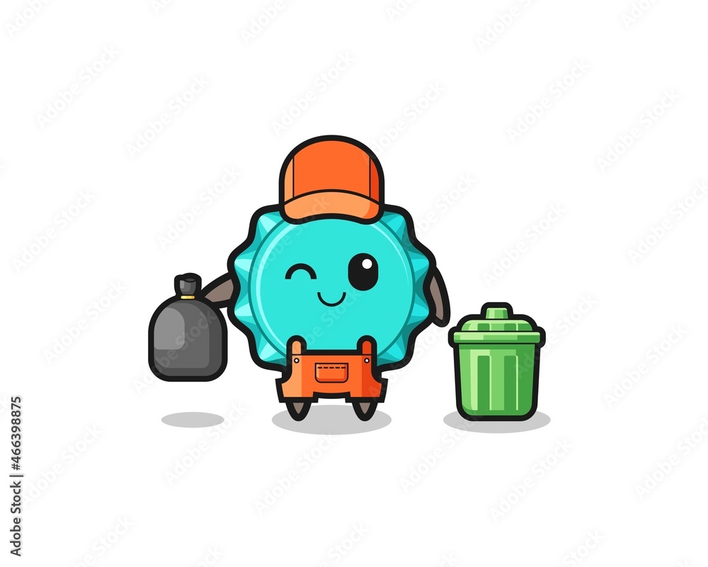 the mascot of cute bottle cap as garbage collector the mascot of cute bottle cap as garbage collector