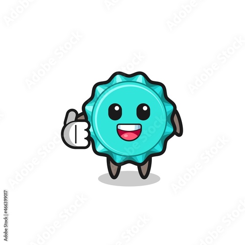 bottle cap mascot doing thumbs up gesture