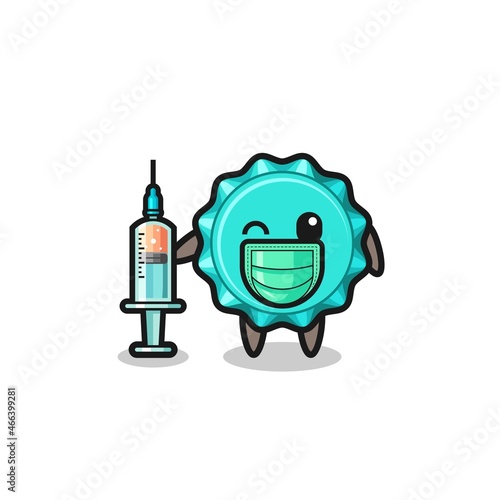 bottle cap mascot as vaccinator