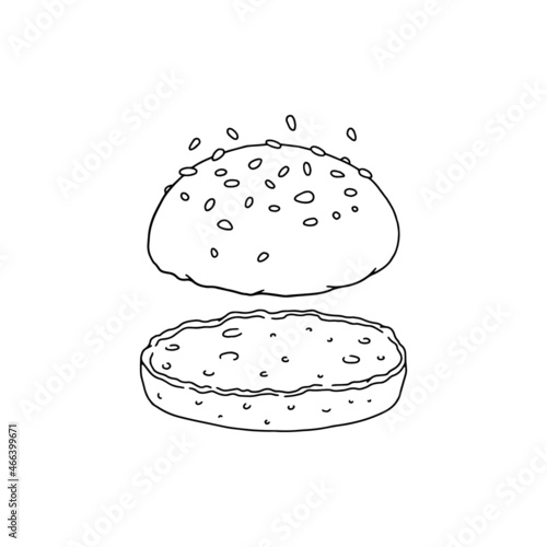 Hand drawn burger bun cut in half, vintage sketch vector illustration isolated.