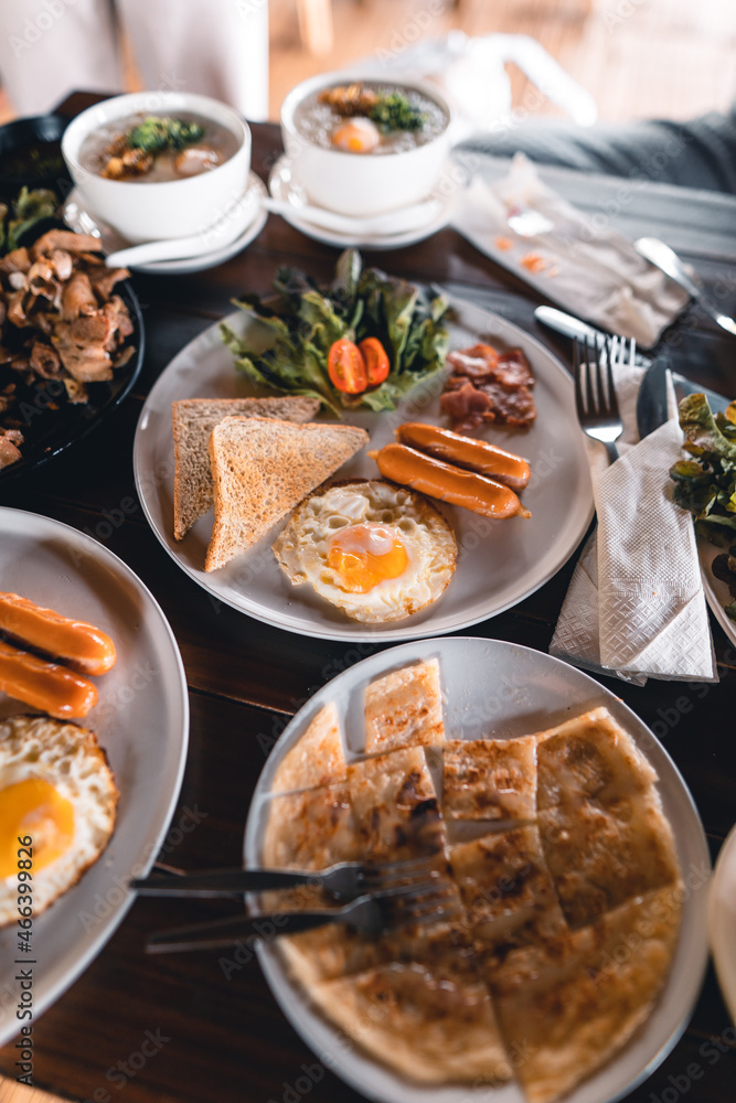 Breakfast in a tray at the hotel