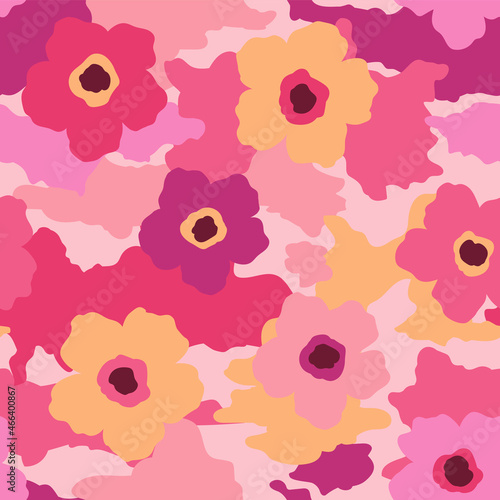 Abstract poppy camouflage seamless pattern background.
