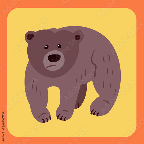 Brown bear. Stylized drawing in flat style. Vector hand drawn illustration. 