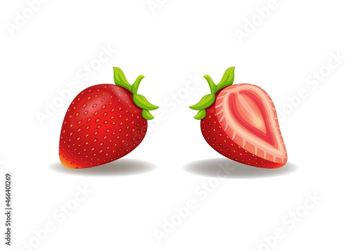 Strawberry fruit whole and slice set symbol illustration vector