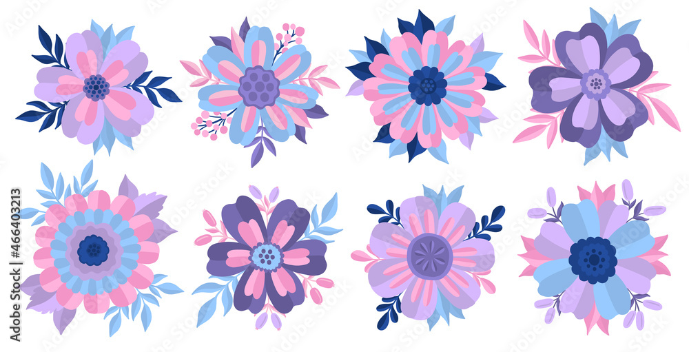 Fototapeta premium Set flower bud cartoon style.Isolated in white background.Collection floral plant.