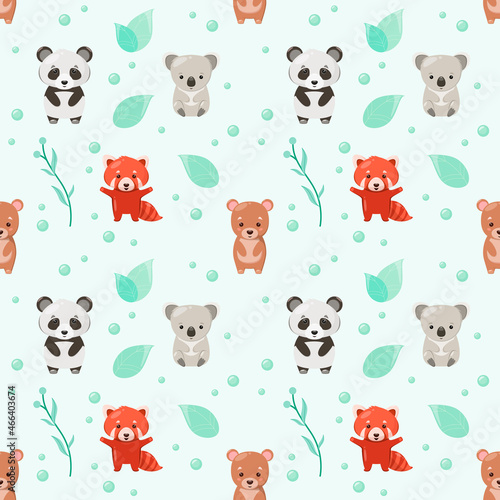 Seamless pattern with cute bears in cartoon style.
