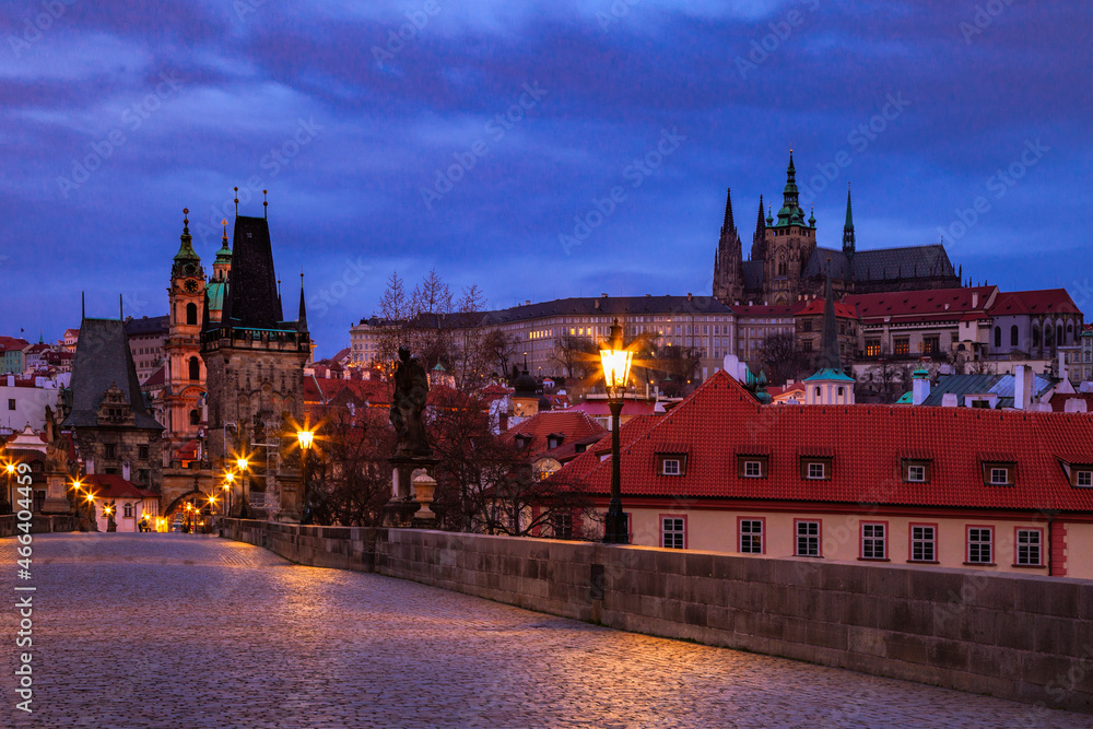 Fototapeta premium View of Prague at twilight from the Charles Bridge