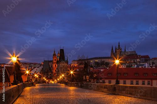 View of Prague at twilight from the Charles Bridge
