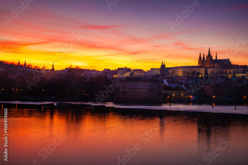 Vibrant sunset over Prague Castle