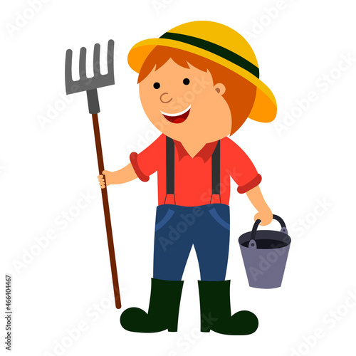illustration of a farmer in a field, vector isolated on a white background.