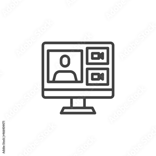 Online learning webinar line icon