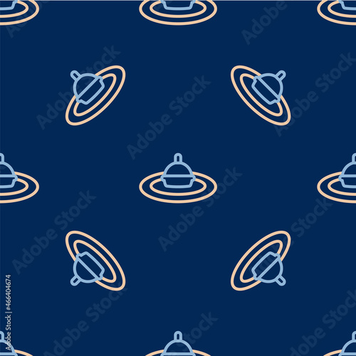 Line Fishing float in water icon isolated seamless pattern on blue background. Fishing tackle. Vector