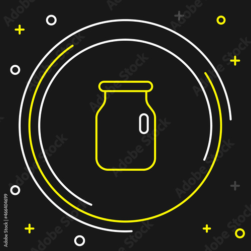 Line Glass jar with screw-cap icon isolated on black background. Colorful outline concept. Vector