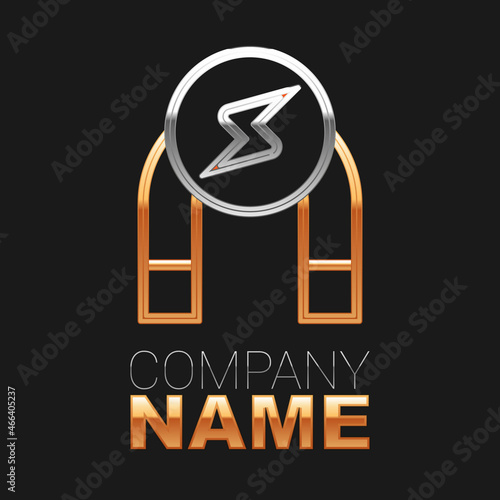 Line Magnet icon isolated on black background. Horseshoe magnet, magnetism, magnetize, attraction. Colorful outline concept. Vector