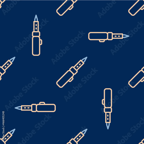 Line Soldering iron icon isolated seamless pattern on blue background. Vector
