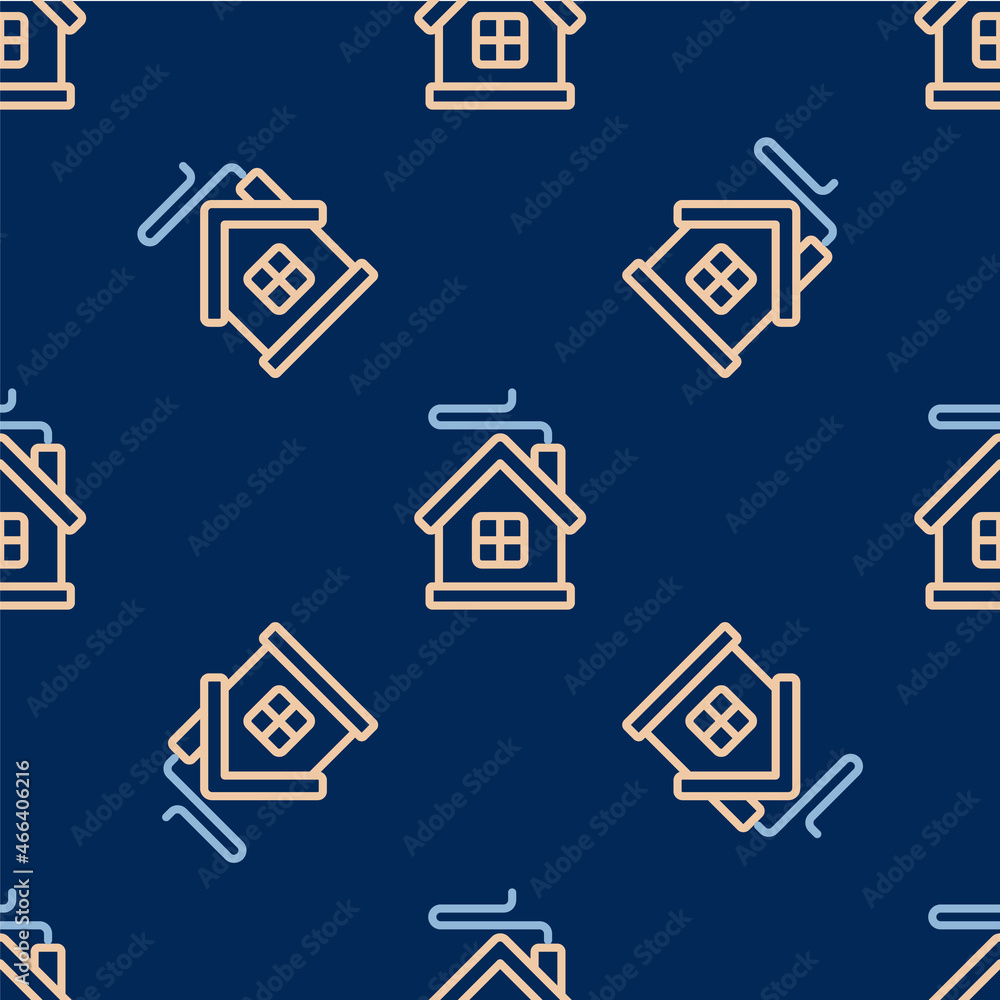 Line Merry Christmas house icon isolated seamless pattern on blue background. Home symbol. Vector Line Merry Christmas house icon isolated seamless pattern on blue background. Home symbol. Vector