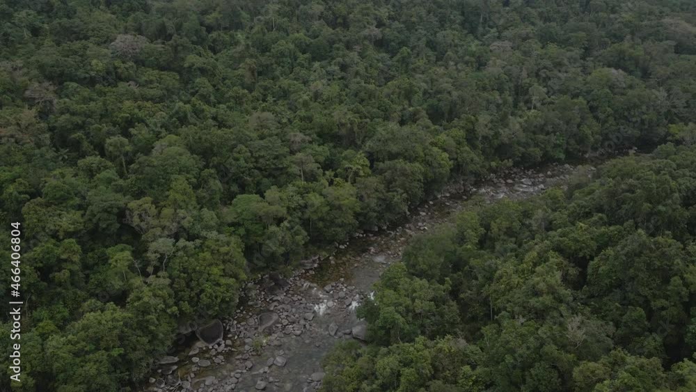 Rocky Water Of Mossman River Between Forested Valleys In Mossman Gorge, Shire Of Douglas, Queensland. aerial Rocky Water Of Mossman River Between Forested Valleys In Mossman Gorge, Shire Of Douglas, Queensland. aerial