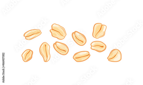 Oat flakes on a white isolated background. Healthy product. For the preparation of oatmeal porridge. Vector cartoon set