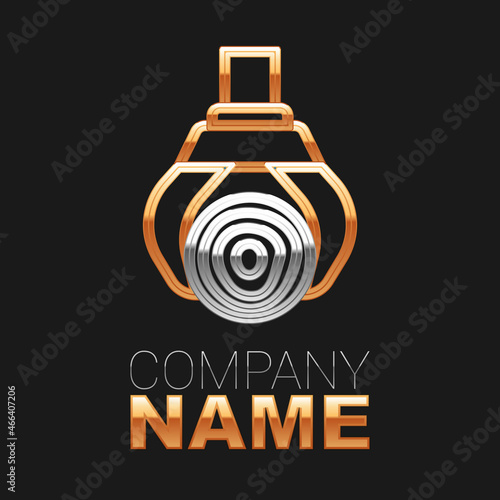 Line Grapple crane grabbed a log icon isolated on black background. Forest industry. Industrial crane for lumber trunk wood production. Colorful outline concept. Vector