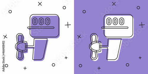 Set Outboard boat motor icon isolated on white and purple background. Boat engine. Vector