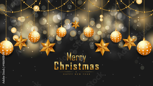 Merry Christmas background with glowing dots light golden stars and bubbles Best New Template