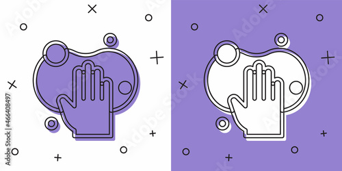 Set Sponge icon isolated on white and purple background. Wisp of bast for washing dishes. Cleaning service logo. Vector