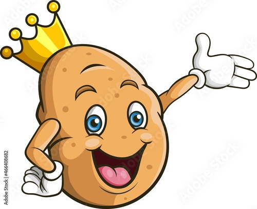 Cartoon happy king potato presenting