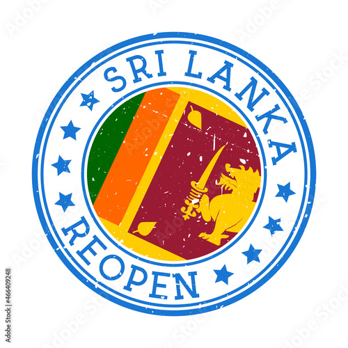 Sri Lanka reopening stamp. Round badge of country with flag of Sri Lanka. Reopening after lockdown sign. Vector illustration.