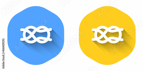 White Nautical rope knots icon isolated with long shadow background. Rope tied in a knot. Circle button. Vector