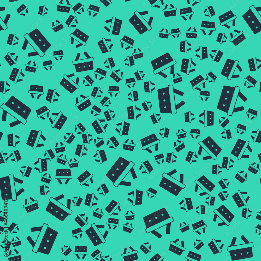 Black Shopping basket icon isolated seamless pattern on green background. Online buying concept. Delivery service sign. Shopping cart symbol. Vector Black Shopping basket icon isolated seamless pattern on green background. Online buying concept. Delivery service sign. Shopping cart symbol. Vector