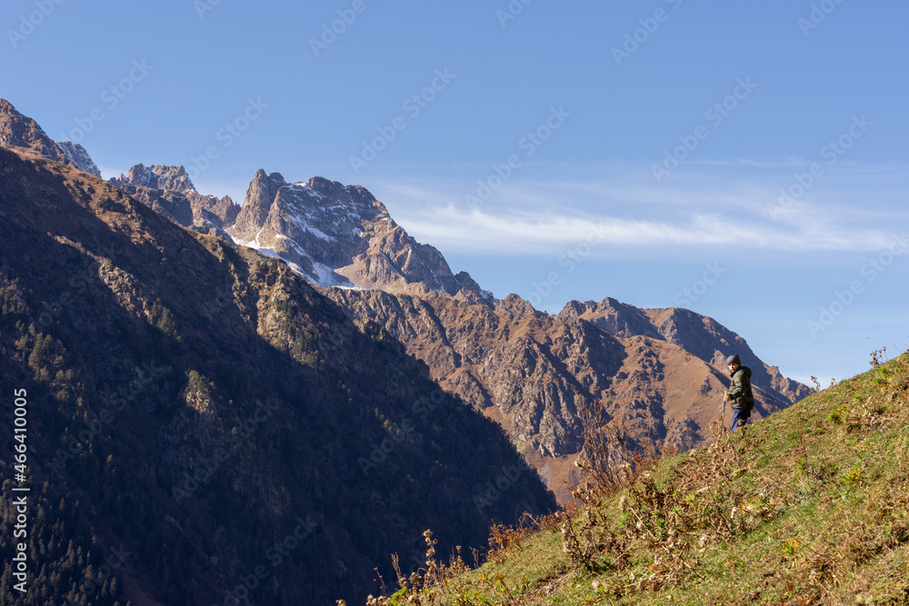 Fototapeta premium Landscape in the mountains in autumn. Arkhyz. Karachay-Cherkessia. Russia.