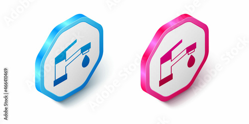 Isometric Water tap icon isolated on white background. Hexagon button. Vector