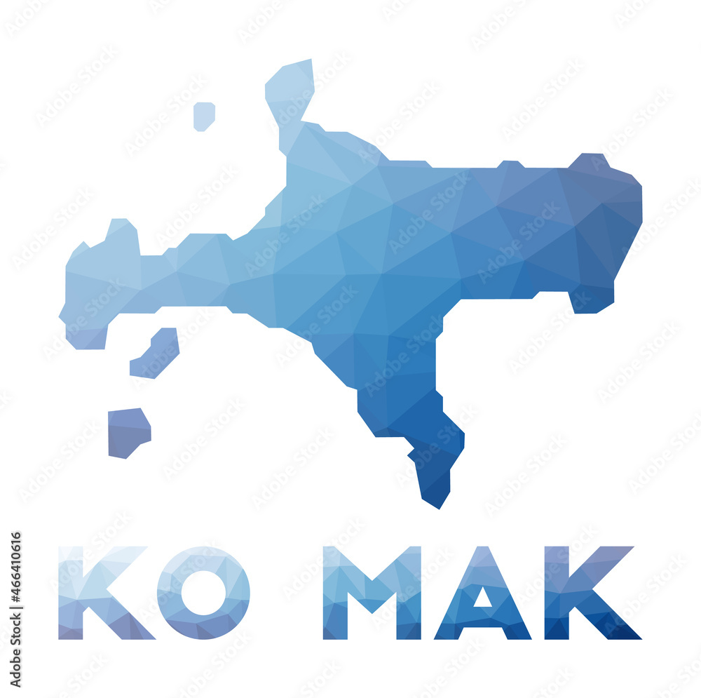 Low poly map of Ko Mak. Geometric illustration of the island. Ko Mak polygonal map. Technology, internet, network concept. Vector illustration. - obrazy, fototapety, plakaty 