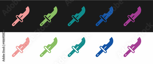 Set Hunter knife icon isolated on black and white background. Army knife. Vector