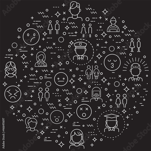 Simple Set of People and Avatar Related Vector Line Illustration. Contains such Icons as Character, men, women, emoji, face, uniform and Other Elements.