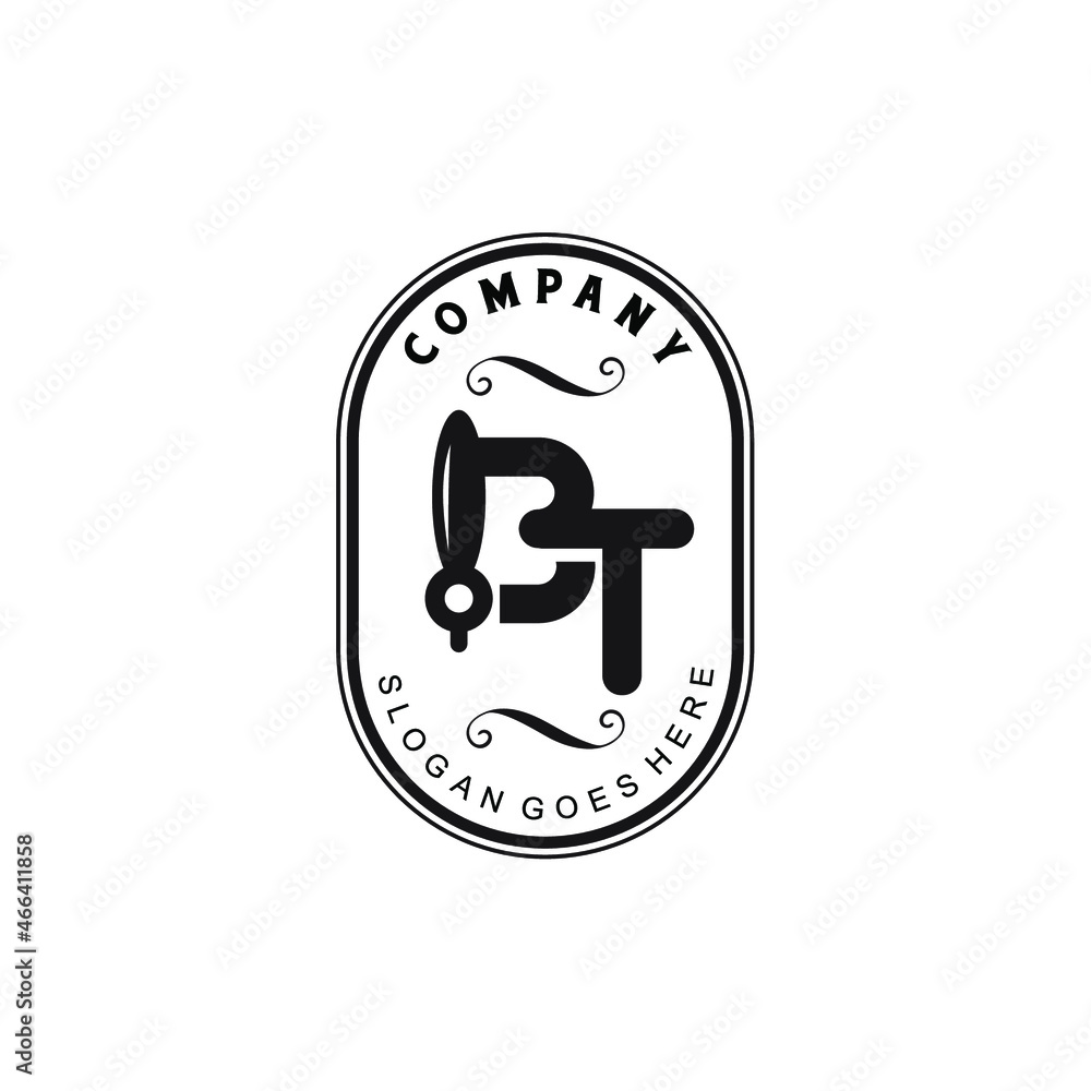 letter BT logo with beer faucet. BT letter combination with classic style beer faucet letter BT logo with beer faucet. BT letter combination with classic style beer faucet