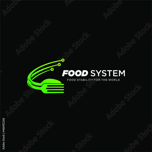 Cutlery logo and data system. Flatware vector combination with data connection. suitable for the humanitarian system in the world food sector