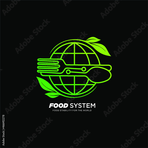 Cutlery logo and data system. Flatware vector combination with data connection. suitable for the humanitarian system in the world food sector