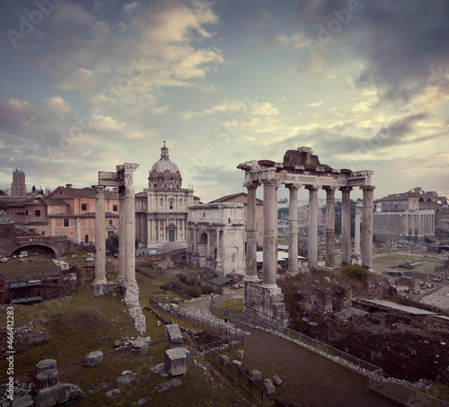 Ancient ruins of Roman Forum in Rome city, Italy