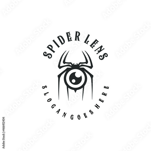 camera lens logo and spider. abstract combination of lenses with spiders. photography business sign with spider characteristic