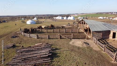 Sergiev Posad, Russia - 30 October 2021: Camel farm ethnopark 