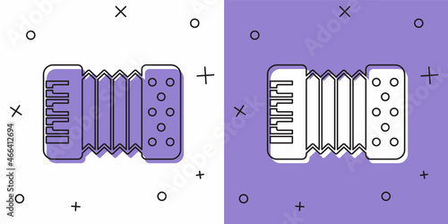 Set Musical instrument accordion icon isolated on white and purple background. Classical bayan, harmonic. Vector