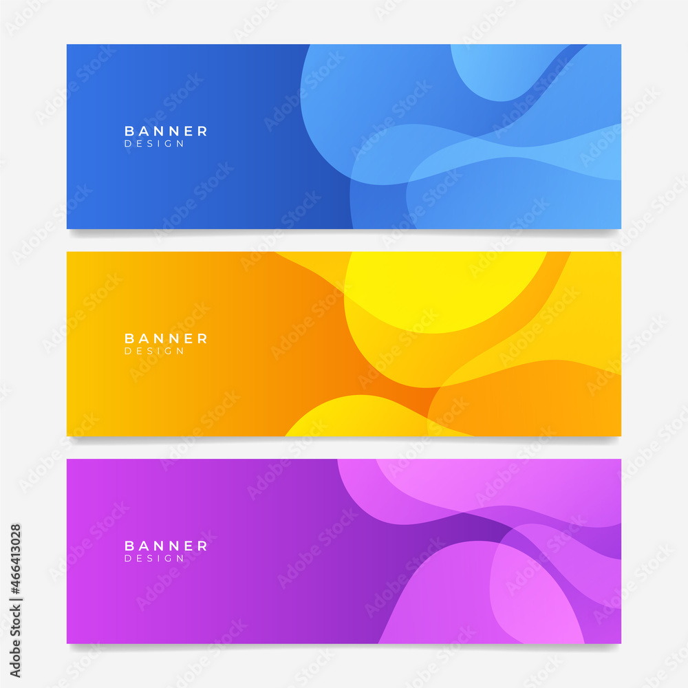 Abstract blue yellow purple banner design web template set. Horizontal header web banner. Colorful web banner. Promotion banners with gradient colors and abstract geometric backdrop.