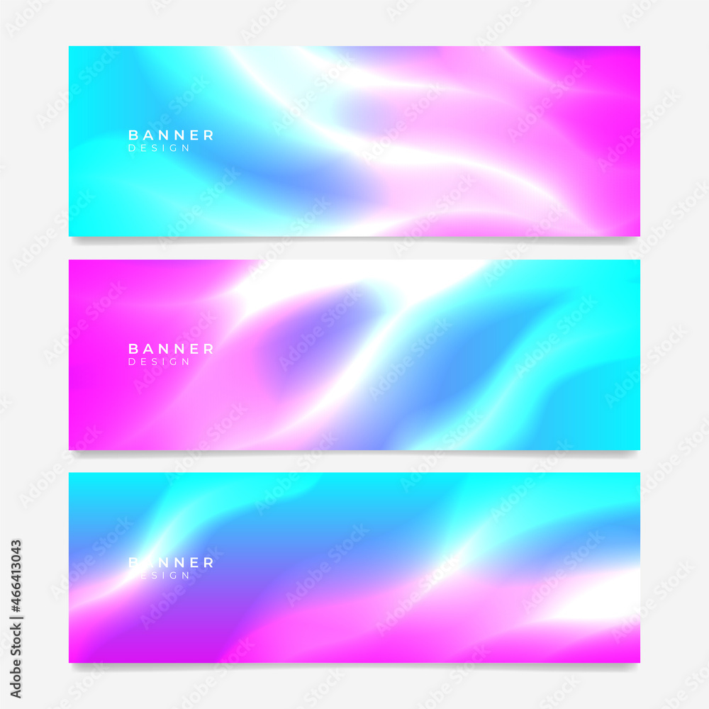 Abstract vivid vibrant banner design web template set. Horizontal header web banner. Colorful web banner. Promotion banners with gradient colors and abstract geometric backdrop.