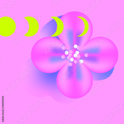 Creative colorful minimalist contemporary art illustration, wall decoration, postcard, album, brochure cover design. Playful composition of abstract flower shape. Pink purple blue white gradient print © silviemiskova