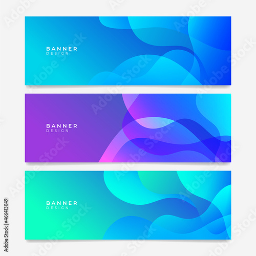 Abstract blue banner design web template set. Horizontal header web banner. Colorful web banner. Promotion banners with gradient colors and abstract geometric backdrop.
