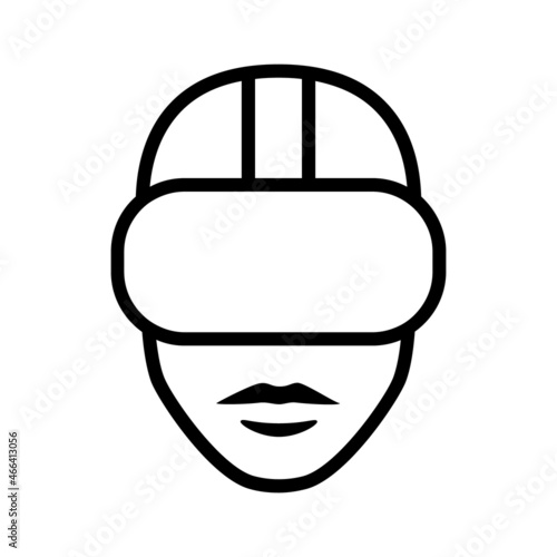 Person wearing virtual reality VR headset line art vector icon for apps and websites