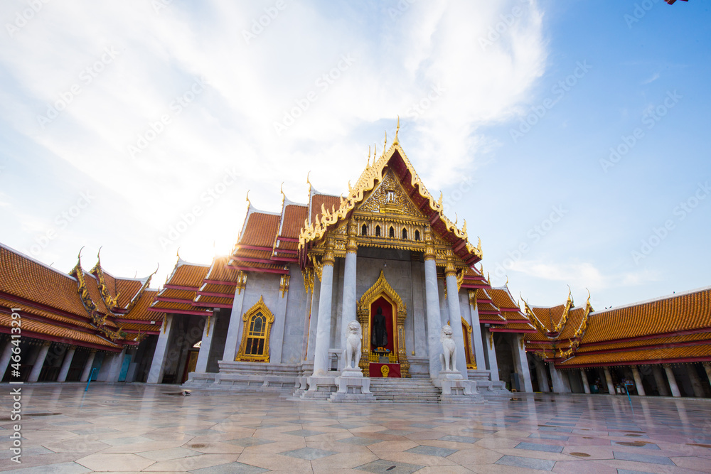 Wat Benchamabophit temple of Marble Temple blue sky with cloud,